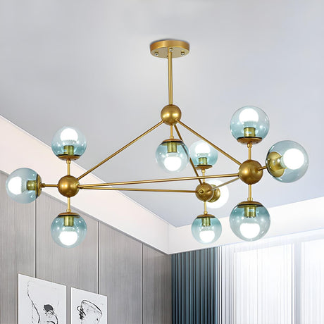 Contemporary Modo Atomic Blue Glass Globes Chandelier Image - 2