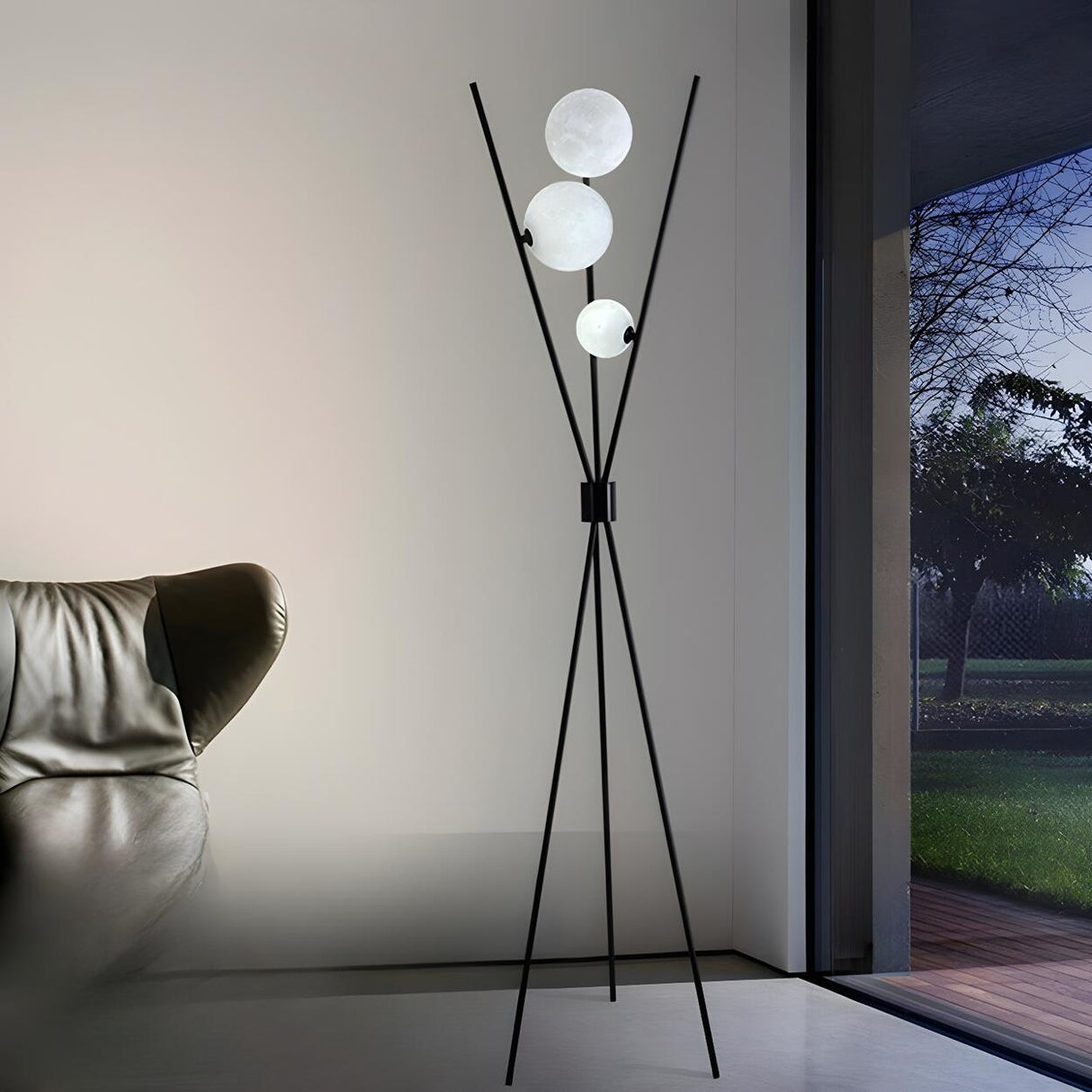 Contemporary Multi-Sphere Black Tripod Floor Lamp Image - 1