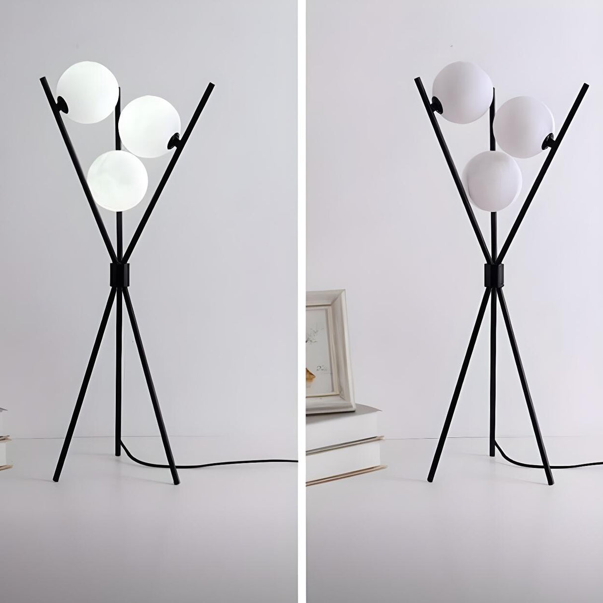 Contemporary Multi-Sphere Black Tripod Floor Lamp Image - 12