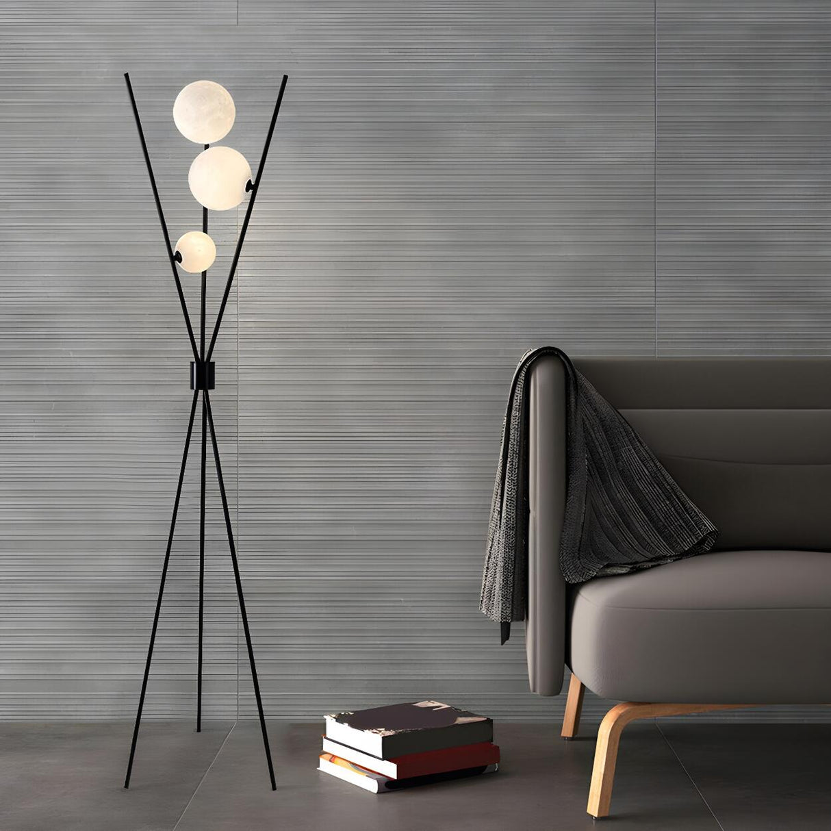 Contemporary Multi-Sphere Black Tripod Floor Lamp Image - 7