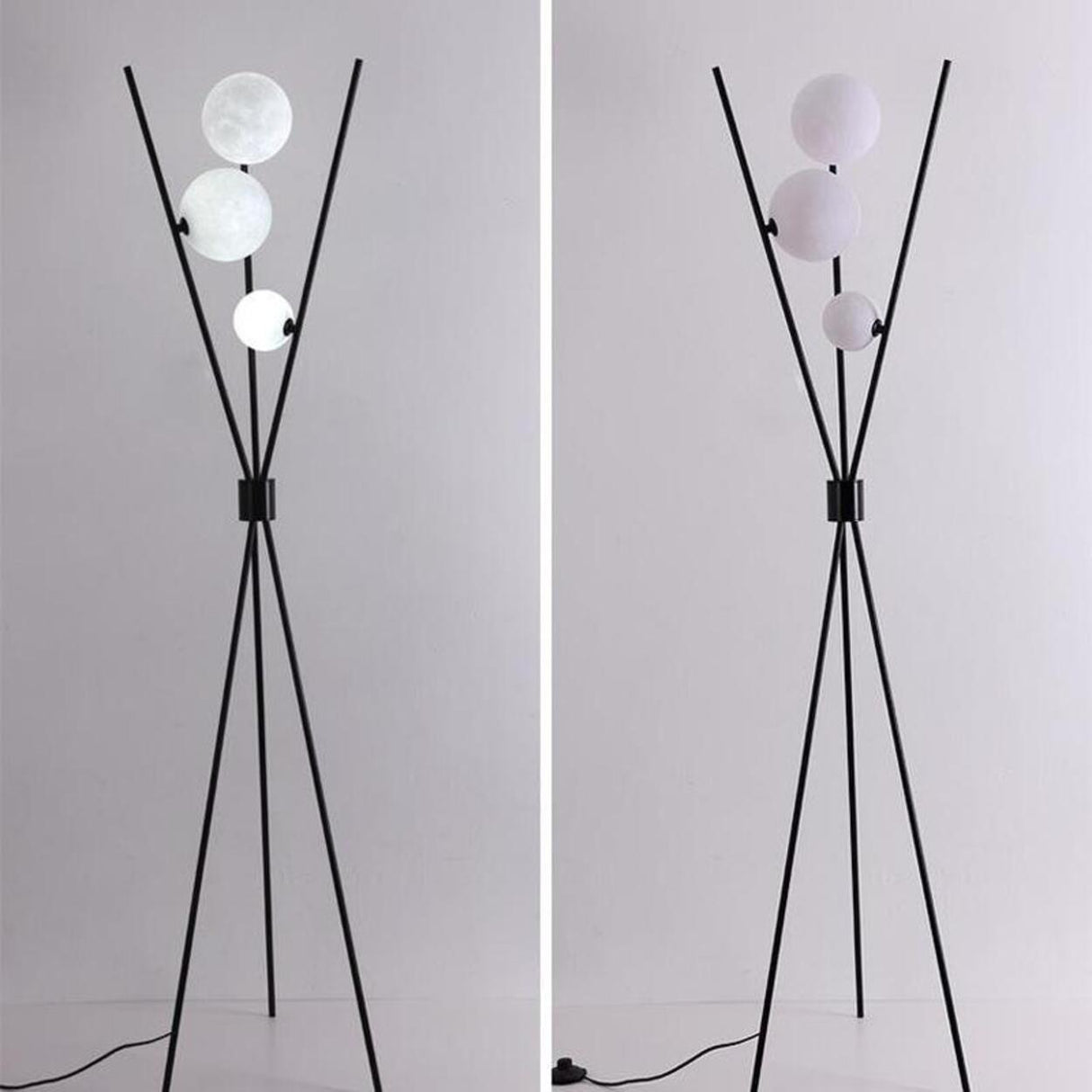 Contemporary Multi-Sphere Black Tripod Floor Lamp Image - 8