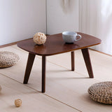 Contemporary Natural Rubberwood Oval Small Writing Desk Image - 4