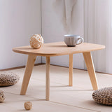 Contemporary Natural Rubberwood Oval Small Writing Desk Image - 5