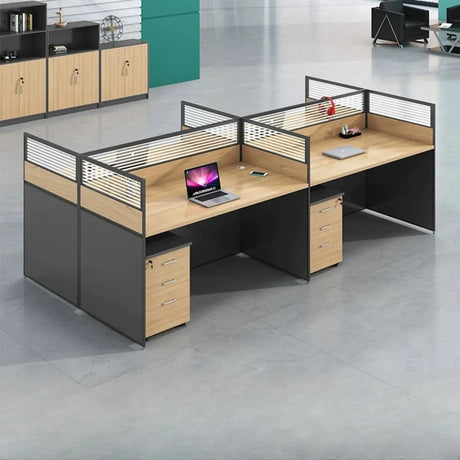 Contemporary Natural Wood Workstation Computer Desk Image - 1