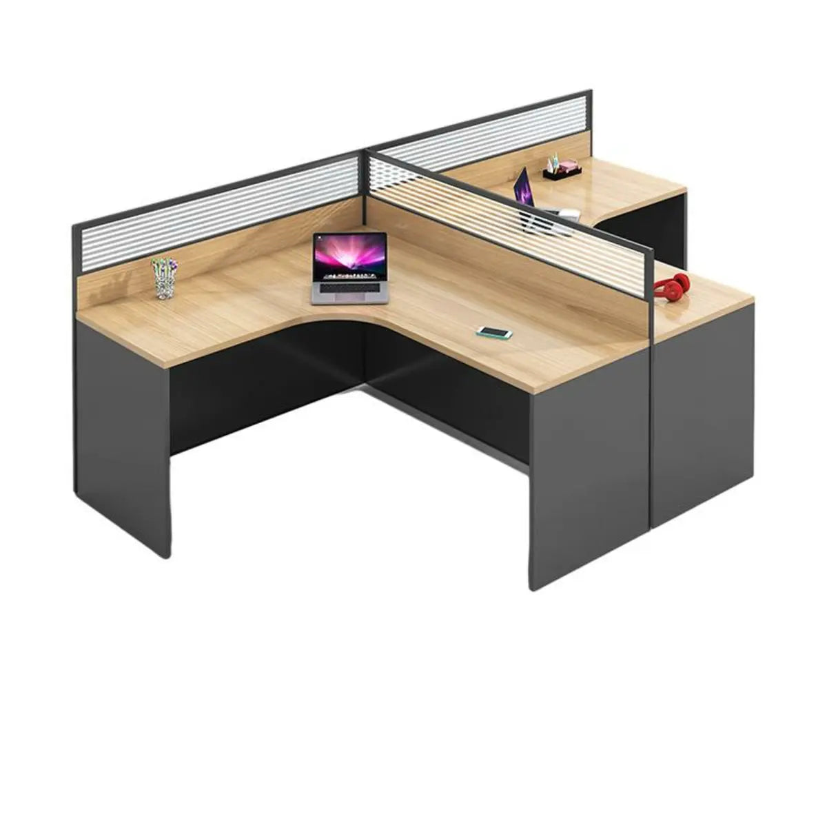 Contemporary Natural Wood Workstation Computer Desk Image - 10