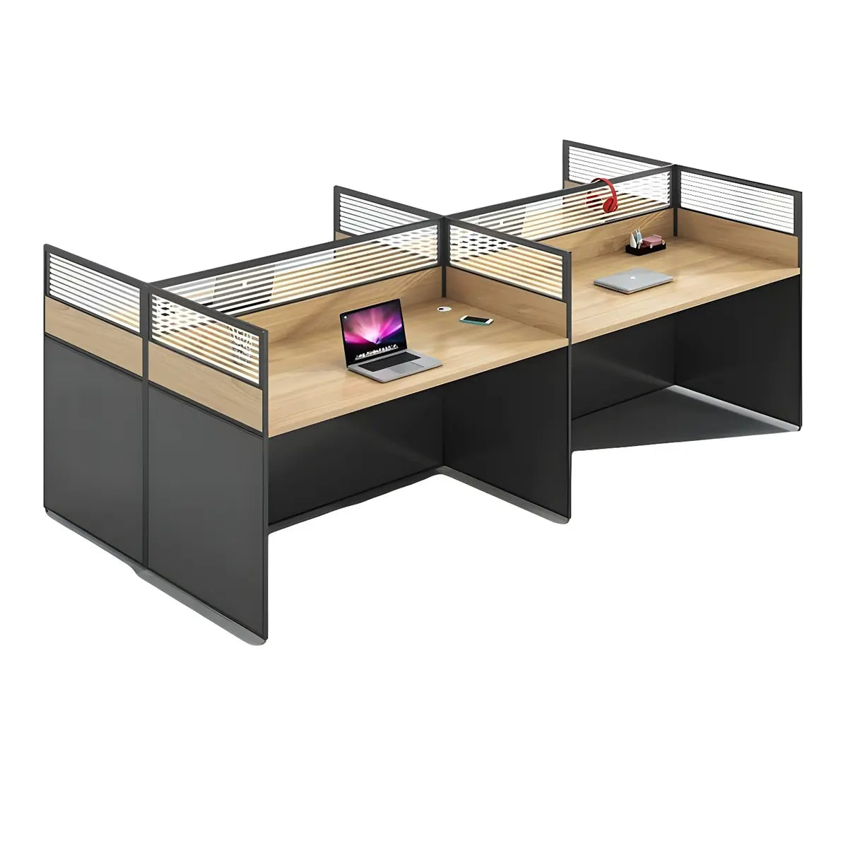 Contemporary Natural Wood Workstation Computer Desk Image - 3