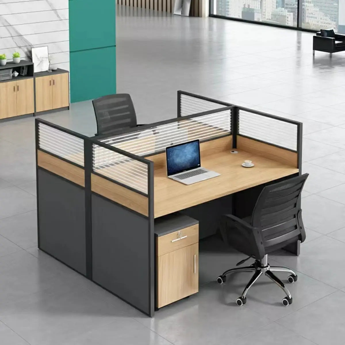 Contemporary Natural Wood Workstation Computer Desk Image - 4