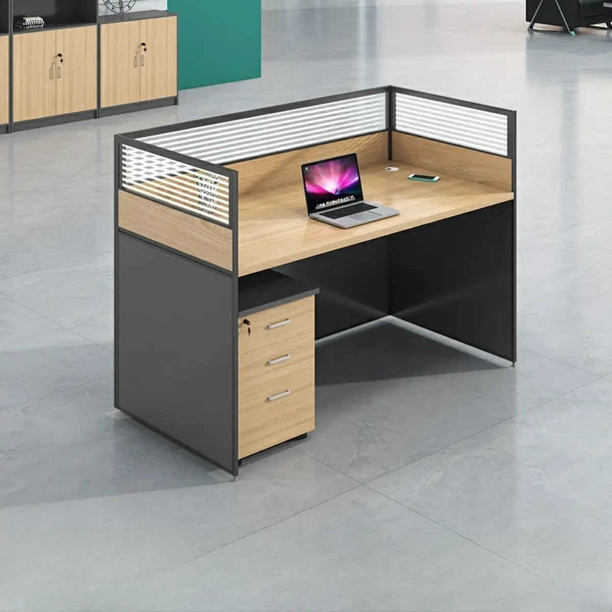 Contemporary Natural Wood Workstation Computer Desk Image - 6