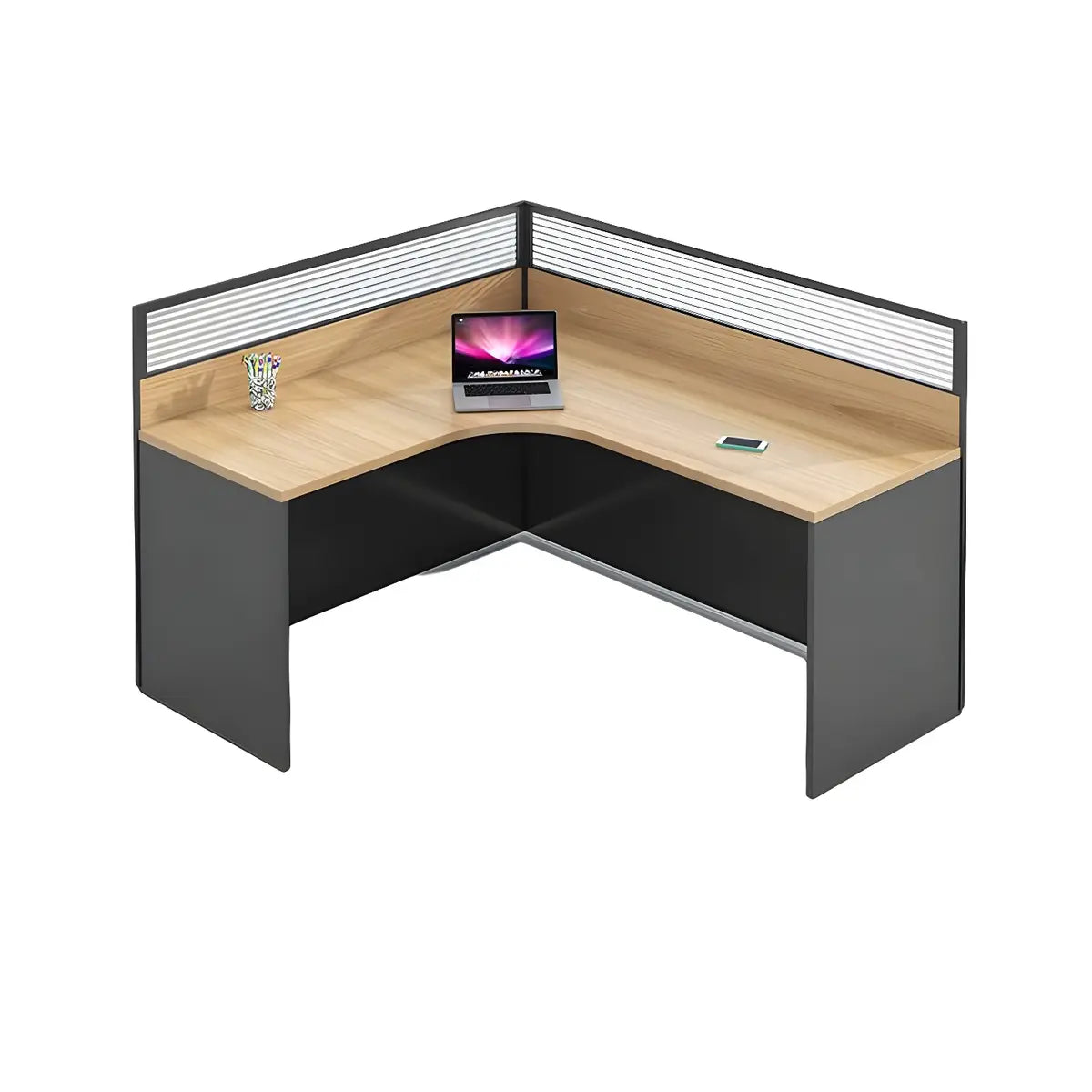 Contemporary Natural Wood Workstation Computer Desk Image - 7