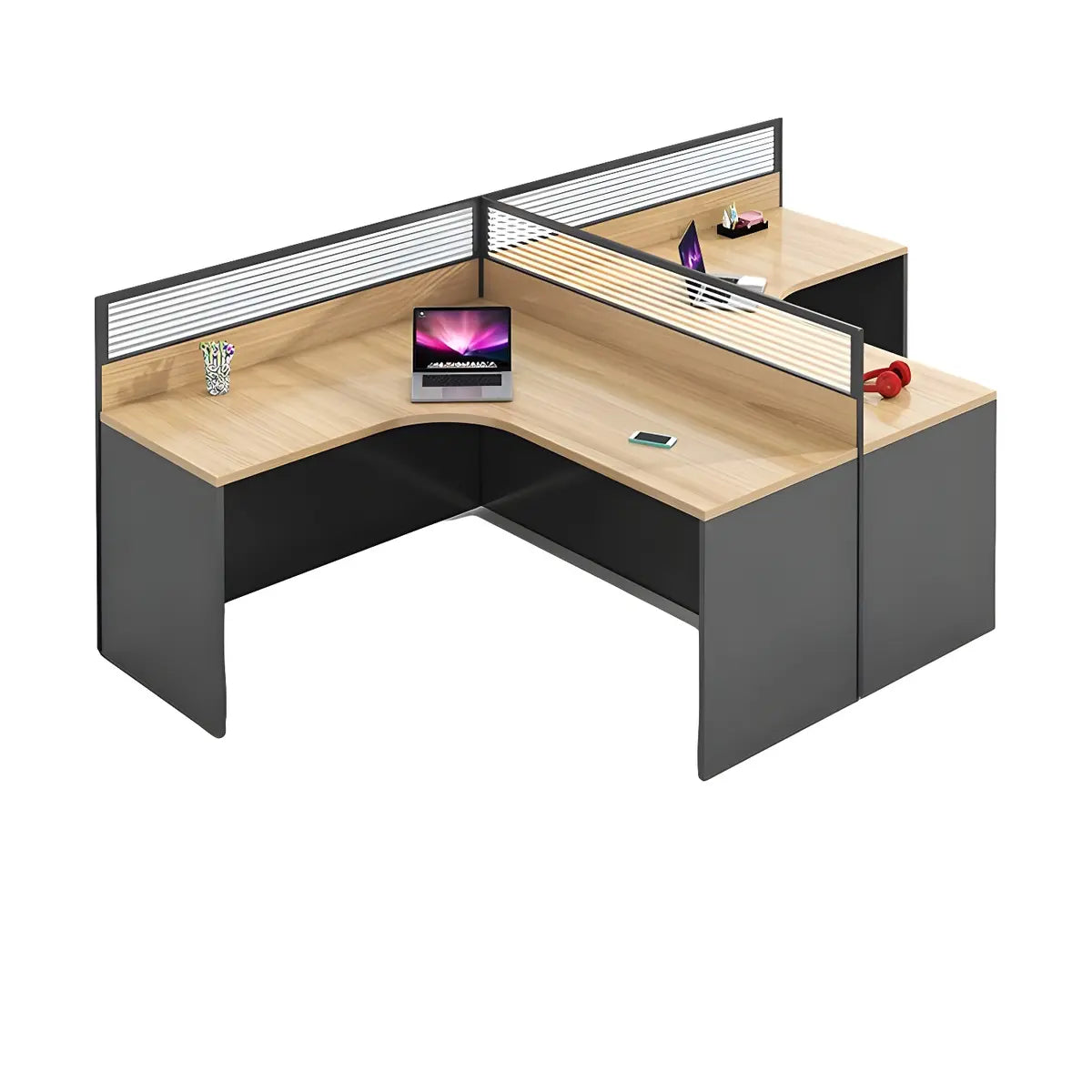 Contemporary Natural Wood Workstation Computer Desk Image - 9