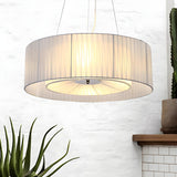 Contemporary Nordic Round White Drum Fabric Chandelier Image - 2