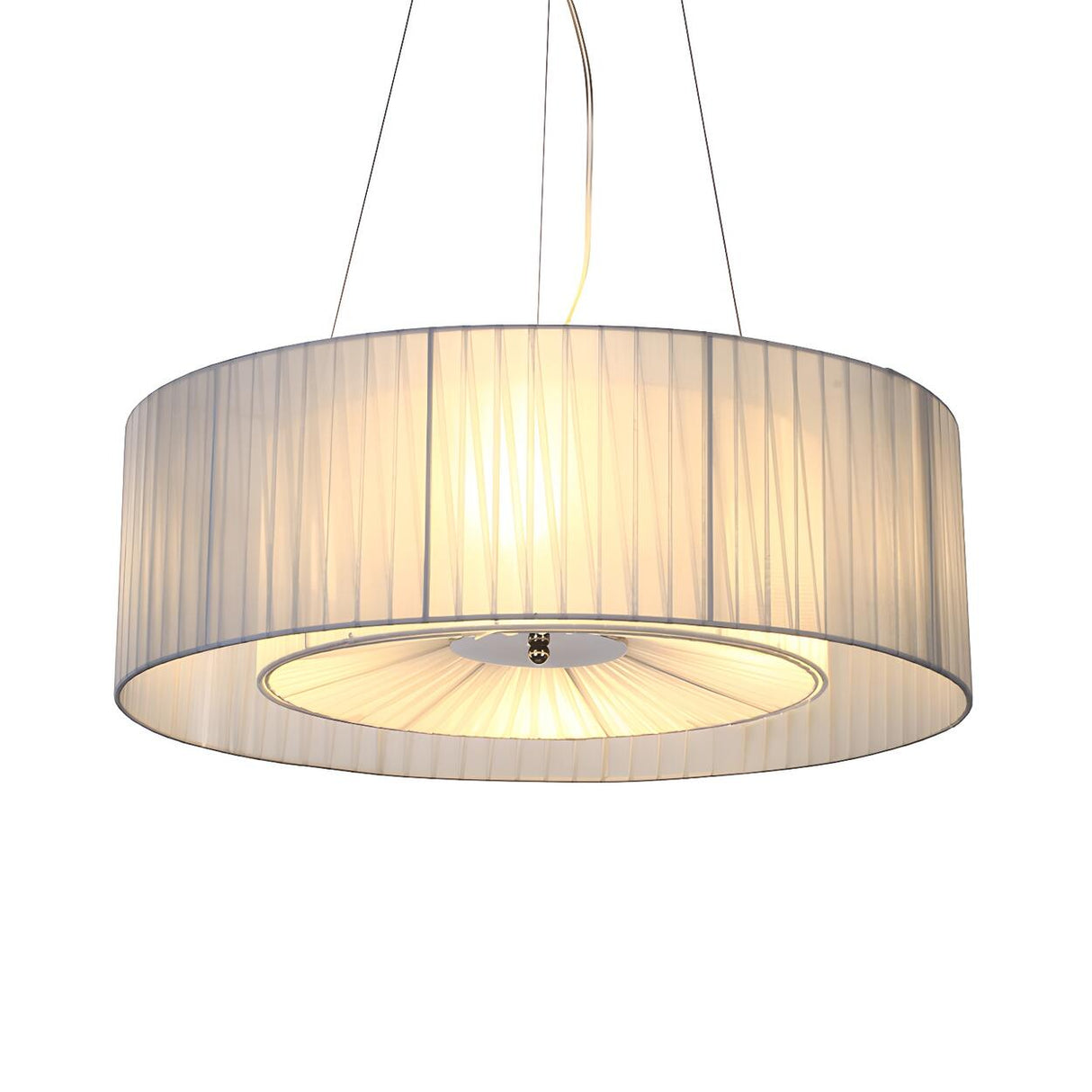 Contemporary Nordic Round White Drum Fabric Chandelier Image - 3