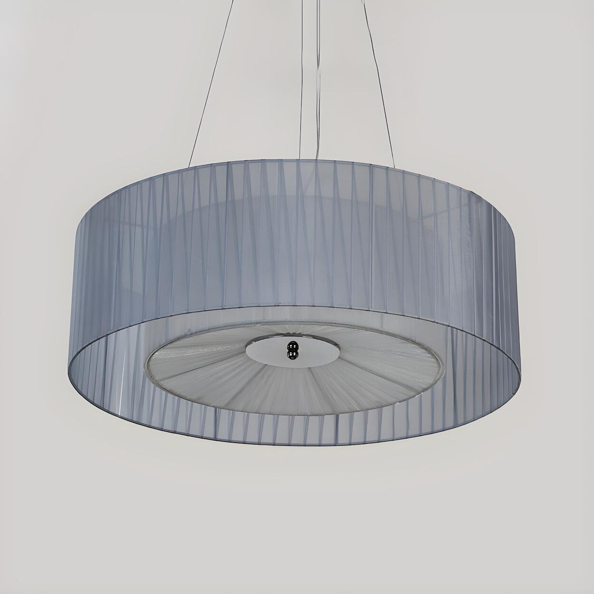 Contemporary Nordic Round White Drum Fabric Chandelier Image - 4