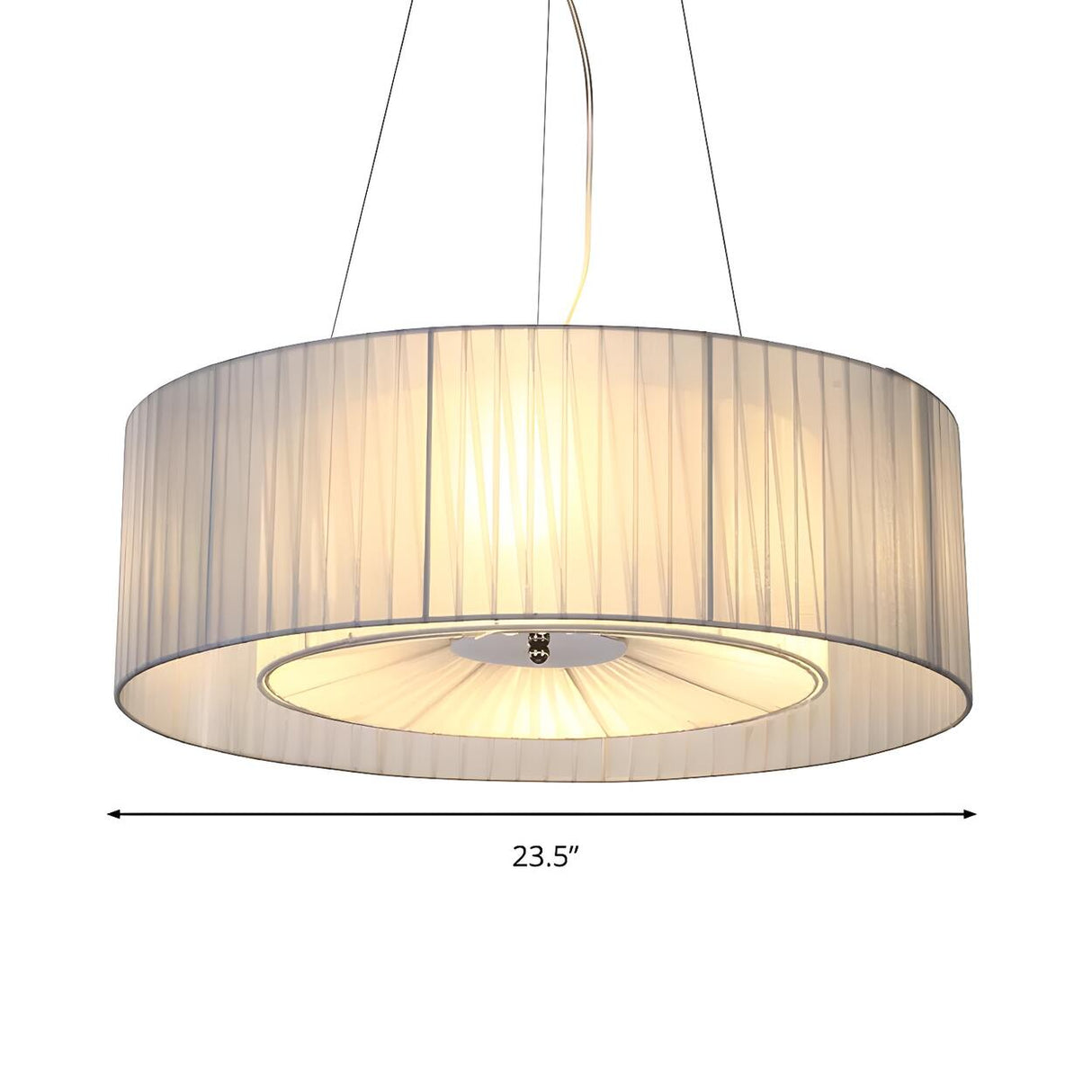 Contemporary Nordic Round White Drum Fabric Chandelier 