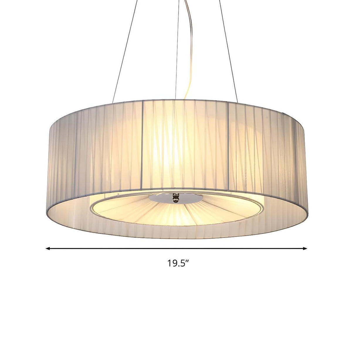 Contemporary Nordic Round White Drum Fabric Chandelier Image - 6