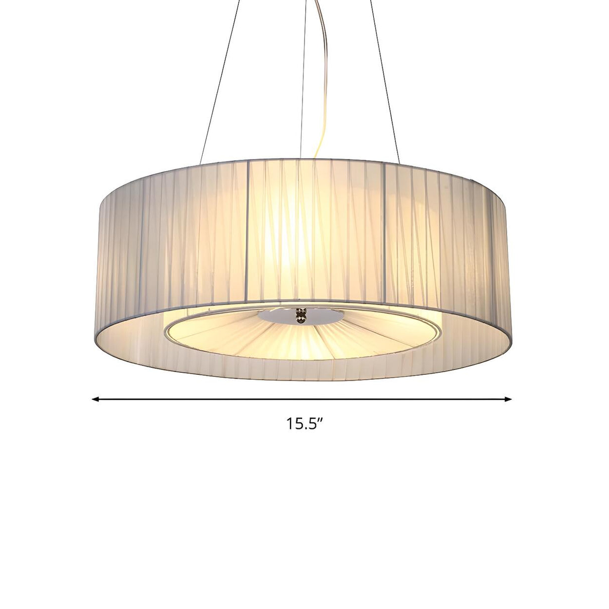 Contemporary Nordic Round White Drum Fabric Chandelier Image - 7