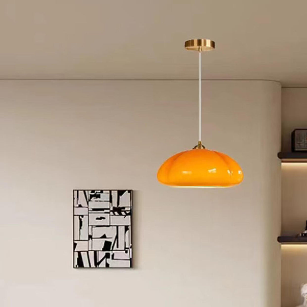 Contemporary Orange Pumpkin Glass Dome Pendant Light Image - 1