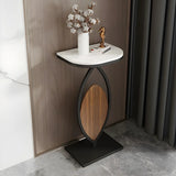 Contemporary Oval Base Metal Black Stone Top Plant Stand Image - 4