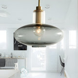 Contemporary Oval Smoky Grey Glass Bedroom Pendant Light Image - 1