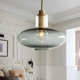 Contemporary Oval Smoky Grey Glass Bedroom Pendant Light Image - 2