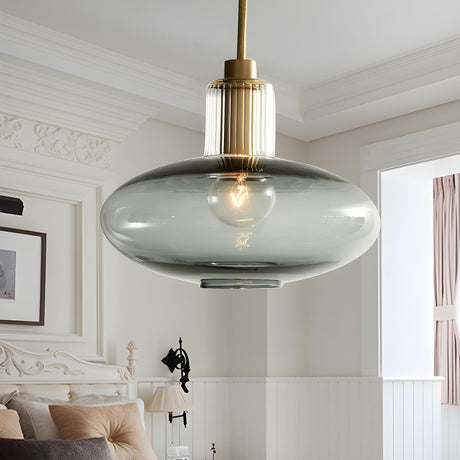 Contemporary Oval Smoky Grey Glass Bedroom Pendant Light Image - 2