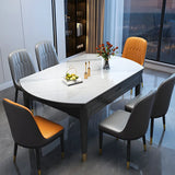 Contemporary Oval Stone Marble Dining Table Extendable Gray Image - 3