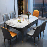 Contemporary Oval Stone Marble Dining Table Extendable Gray Image - 5