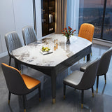 Contemporary Oval Stone Marble Dining Table Extendable Gray Image - 7