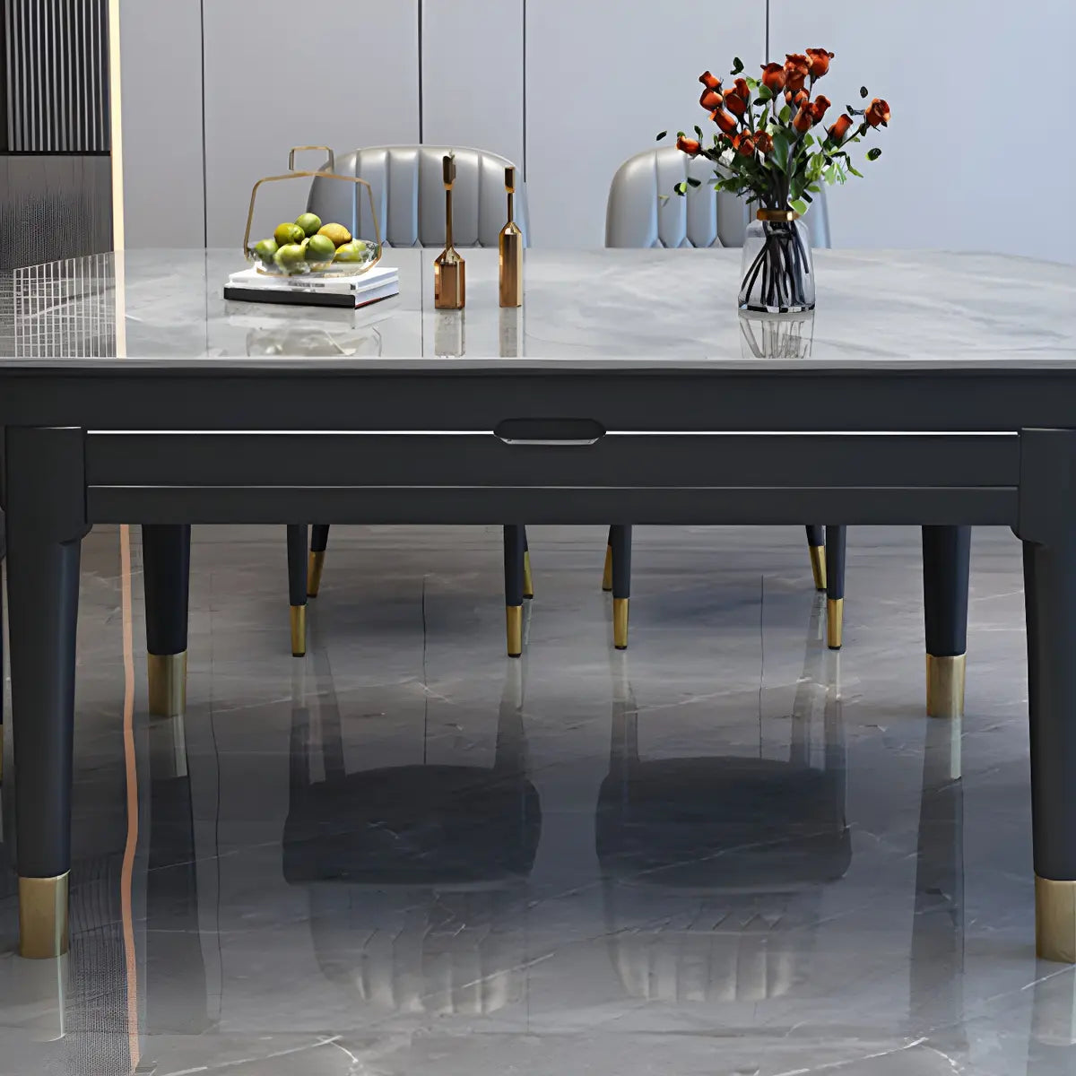 Contemporary Oval Stone Marble Dining Table Extendable Gray Image - 9