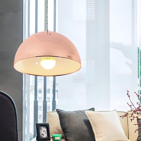 Contemporary Pink Rose Gold Dome Restaurant Pendant Light Image - 1