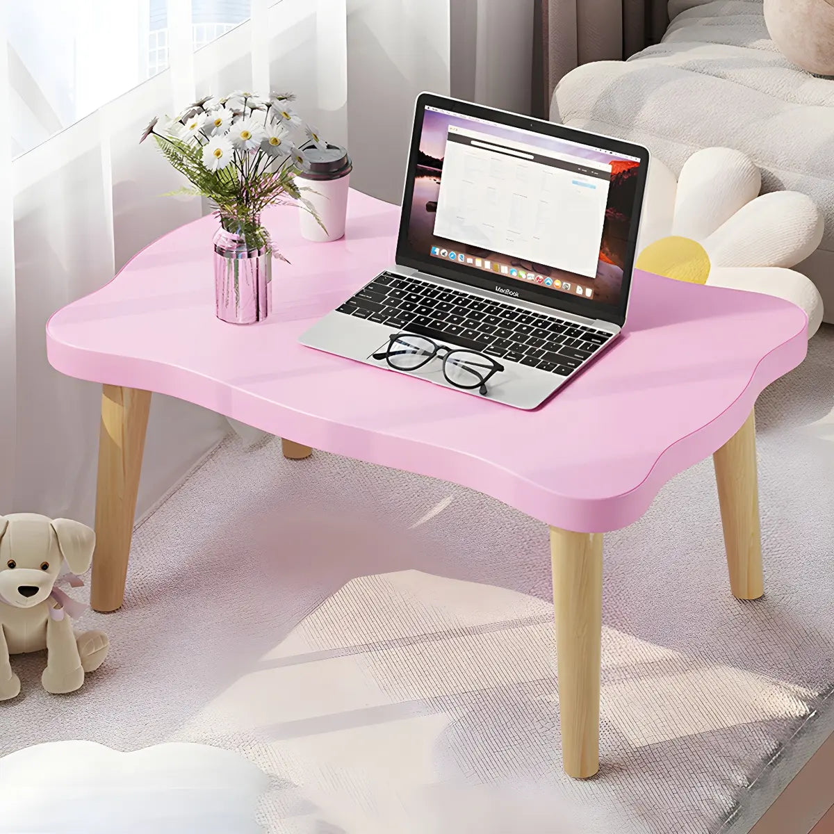 Contemporary Pink Wood Free Form Small Writing Desk Image - 1