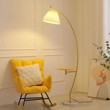 Contemporary Pleated and Arc Floor Lamp with Storage Image - 2