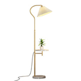 Contemporary Pleated and Marble Shelf Gold Floor Lamp Image - 10