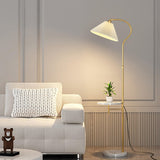 Contemporary Pleated and Marble Shelf Gold Floor Lamp Image - 11