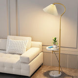 Contemporary Pleated and Marble Shelf Gold Floor Lamp Image - 19