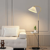 Contemporary Pleated and Marble Shelf Gold Floor Lamp Image - 2