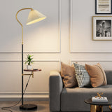 Contemporary Pleated and Marble Shelf Gold Floor Lamp Image - 20