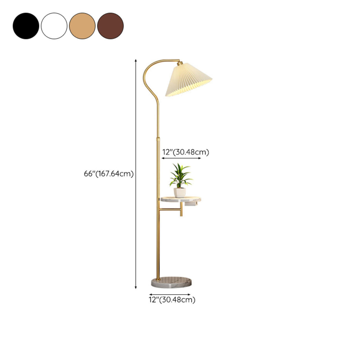 Contemporary Pleated and Marble Shelf Gold Floor Lamp 