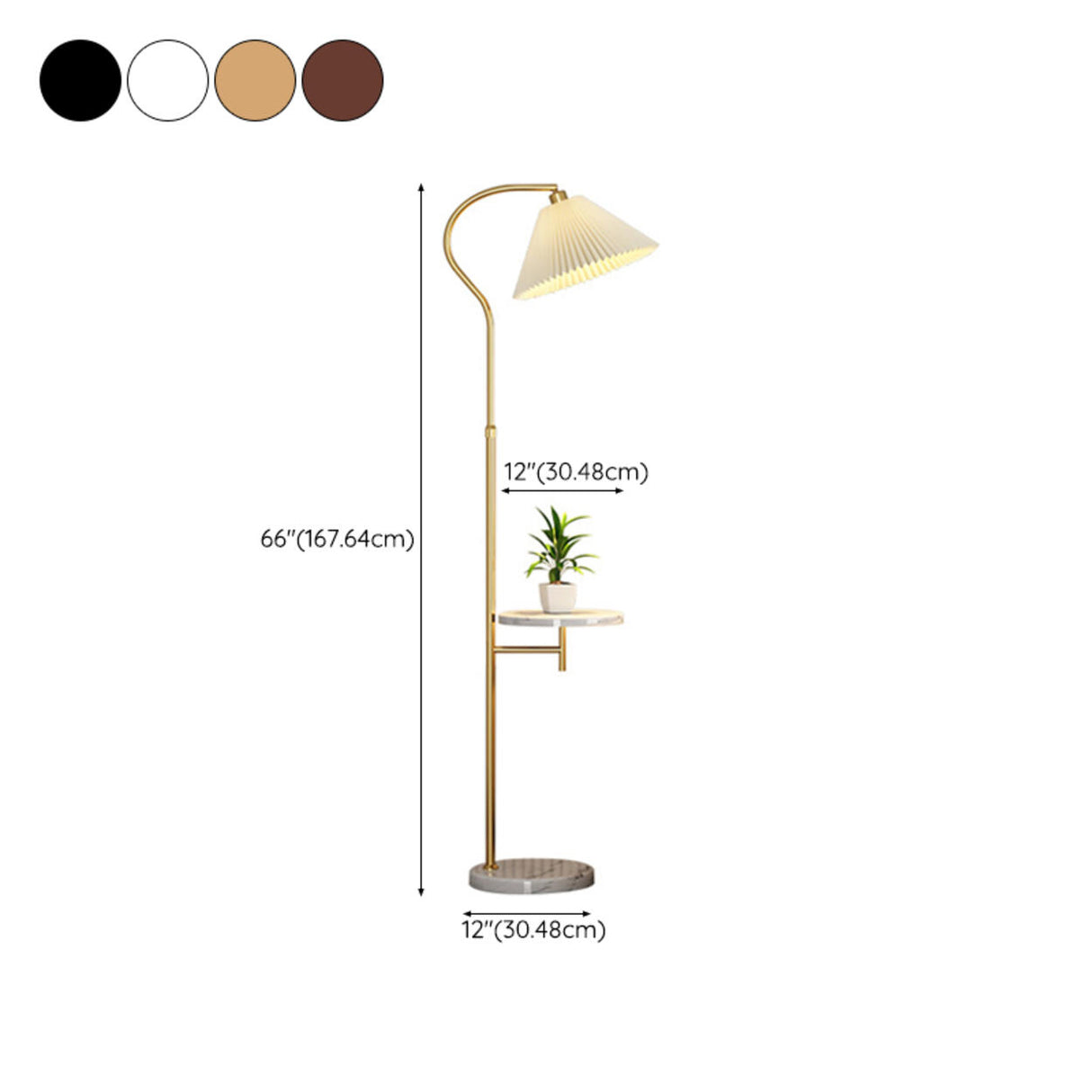 Contemporary Pleated and Marble Shelf Gold Floor Lamp Image - 22