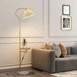 Contemporary Pleated and Marble Shelf Gold Floor Lamp Image - 4