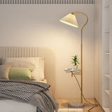 Contemporary Pleated and Marble Shelf Gold Floor Lamp Image - 6