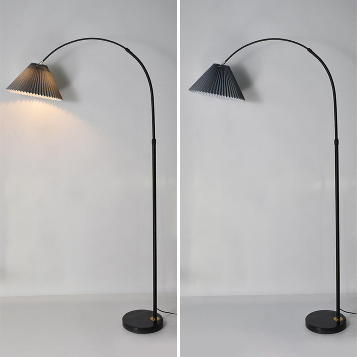 Contemporary Pleated Cone Black Arc LED Floor Lamp Image - 14