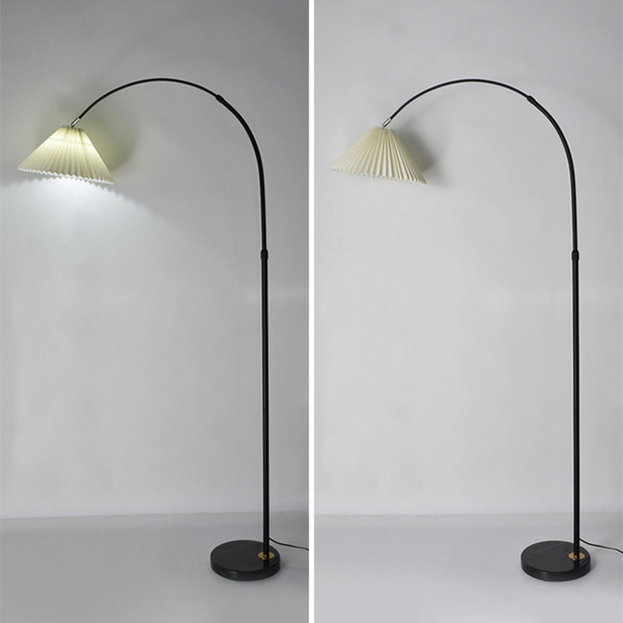 Contemporary Pleated Cone Black Arc LED Floor Lamp Image - 16