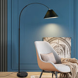 Contemporary Pleated Cone Black Arc LED Floor Lamp Image - 1