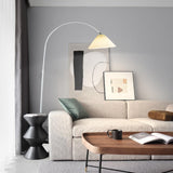 Contemporary Pleated Cone Black Arc LED Floor Lamp Image - 20