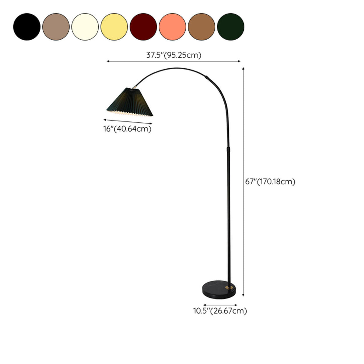 Contemporary Pleated Cone Black Arc LED Floor Lamp 