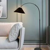 Contemporary Pleated Cone Black Arc LED Floor Lamp Image - 2