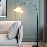 Contemporary Pleated Cone Black Arc LED Floor Lamp Image - 6