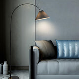 Contemporary Pleated Cone Black Arc LED Floor Lamp Image - 8