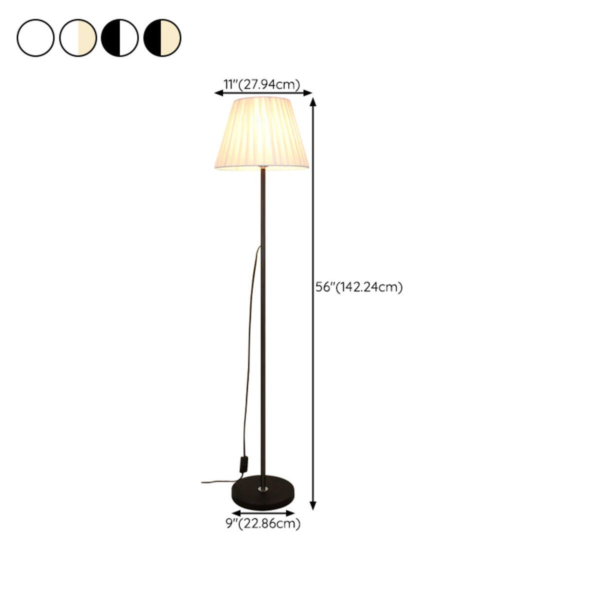 Contemporary Pleated Shade Black Column Floor Lamp 